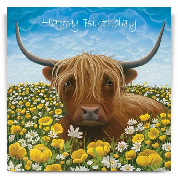 1 x biglietto d'auguri - Buon compleanno Highland Cow Face Animale Mucche scozzesi Vitello Cappello da festa Bambini Ragazzi Ragazze Amico Famiglia Mamma Papà Regalo #79291 - Italia